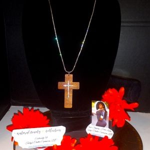 The Natural Beauty Wood Diamond Cross Necklace